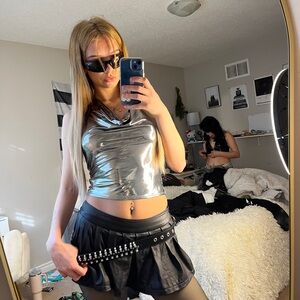 Silver Graphic Crop Tank Top